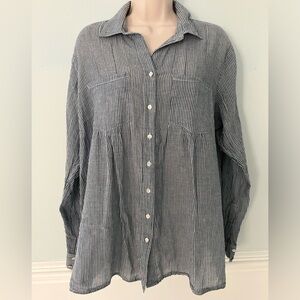 Lord&Taylor pinstriped cotton blouse top button down baggy casual minimalist 1X
